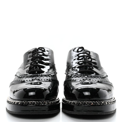 Chanel Lambskin Patent Calfskin CC Brogue Lace Up Oxfords 37 Black 2 of 11