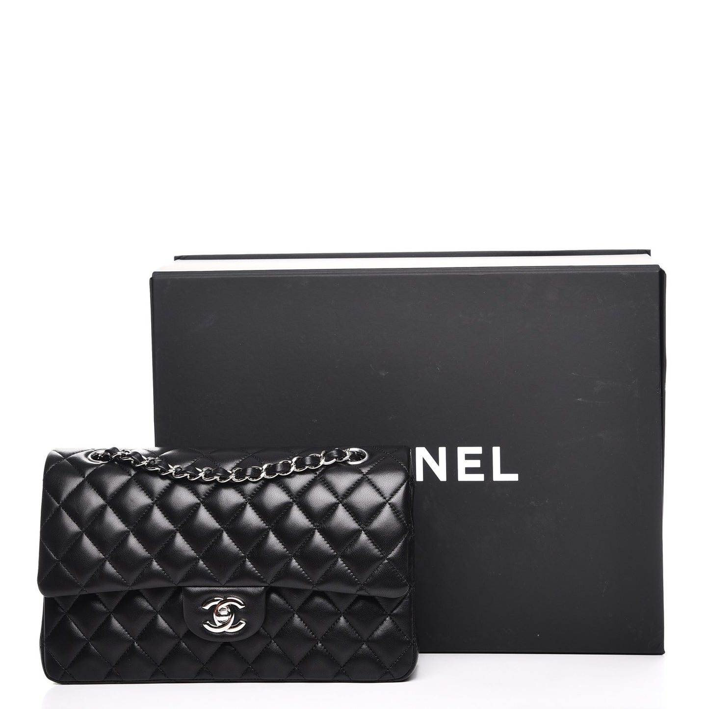 Lambskin Quilted Medium Double Flap Black