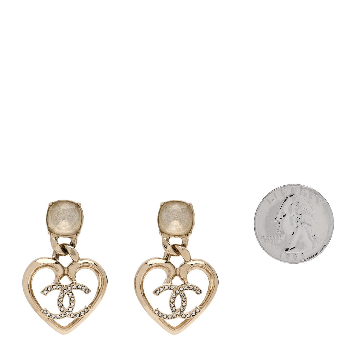 Metal Strass CC Heart Drop Earrings Gold