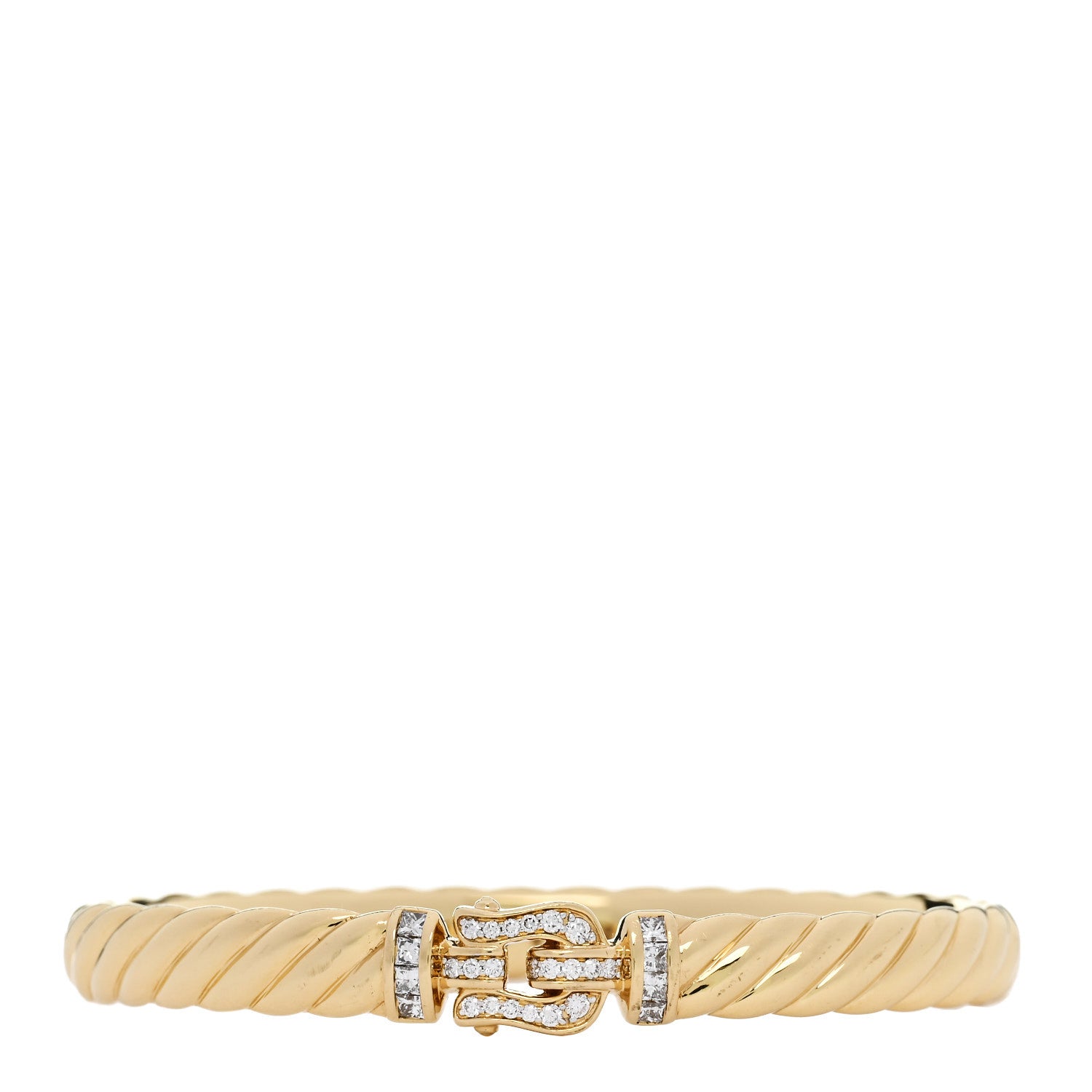 David Yurman 18K Yellow Gold Diamond 6.2mm Sculpted Cable Buckle Bracelet 1 of 4