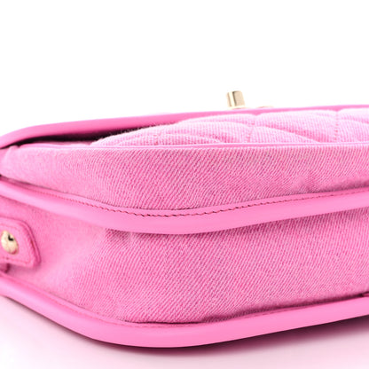Chanel Denim Quilted Small Messenger Flap Neon Pink 9 of 10