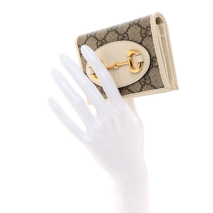 Gucci GG Supreme Monogram Azalea Calfskin Horsebit 1955 Card Case Wallet Beige Ebony Mystic White 2 of 8