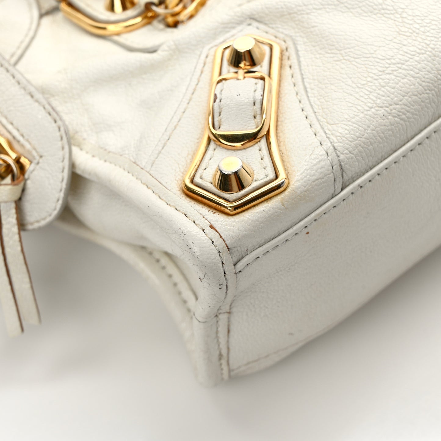 Chevre Gold Metallic Edge Hardware Mini City White