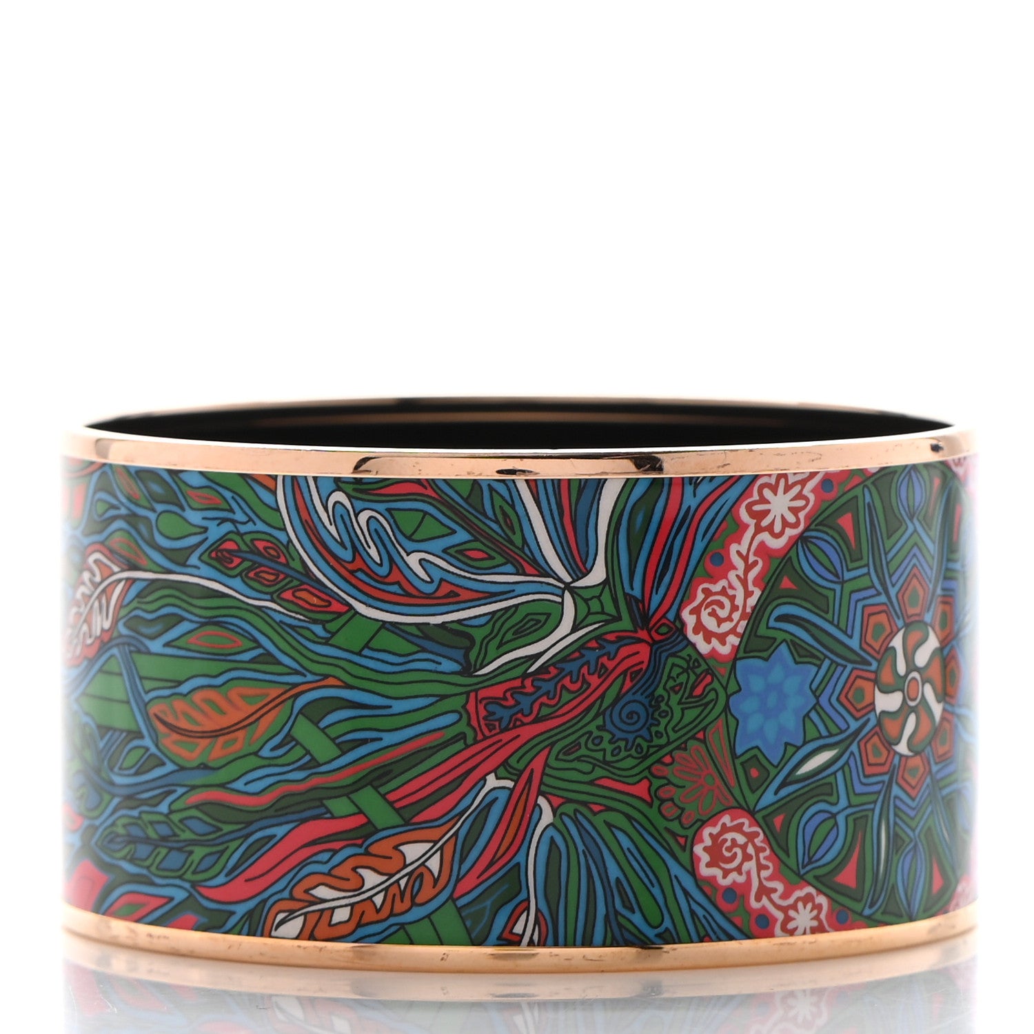 Hermes Enamel Printed Extra Wide L'Arbre Du Vent Bracelet 70 Folk 3 of 5