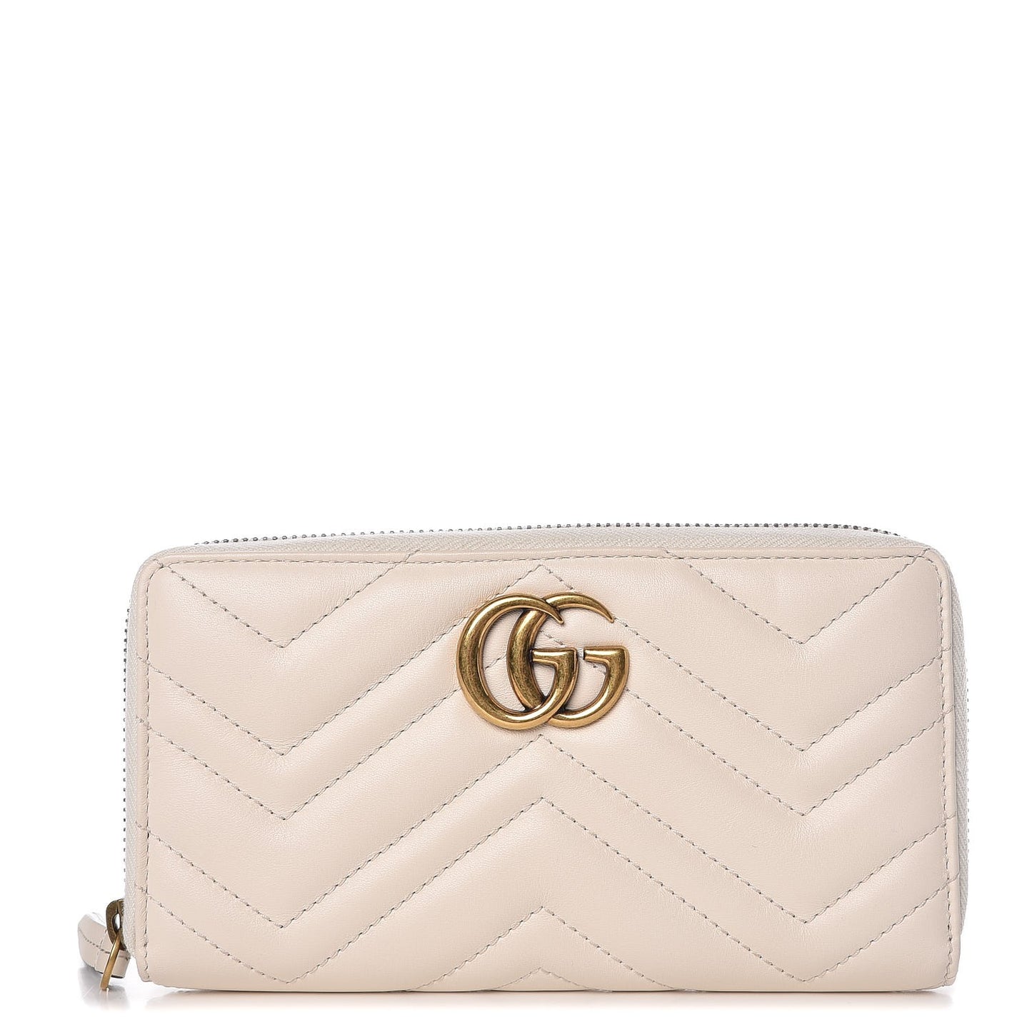 Calfskin Matelasse GG Marmont Zip Around Wallet White