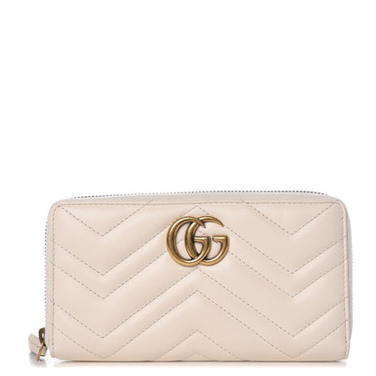 Gucci Calfskin Matelasse GG Marmont Zip Around Wallet White 1 of 8