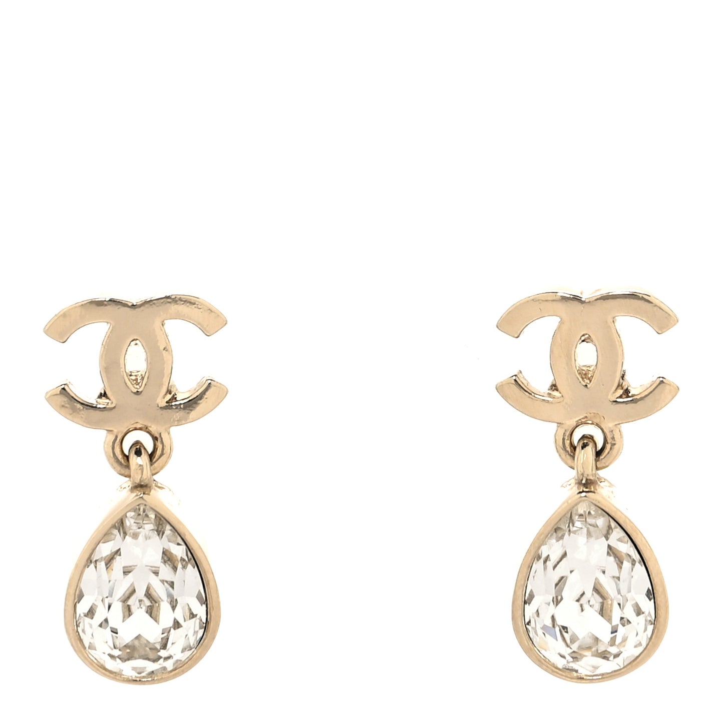 Crystal CC Tear Drop Earrings Gold
