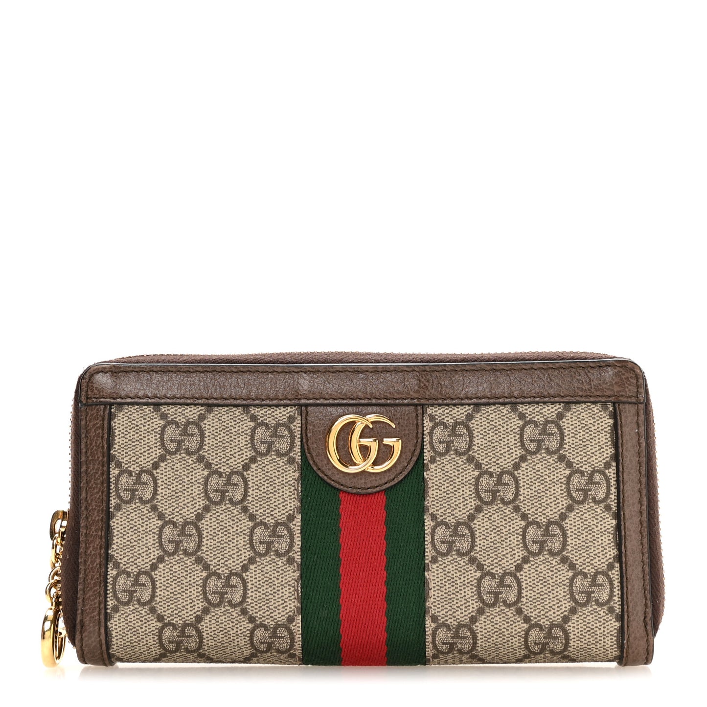 GG Supreme Monogram Web Ophidia Zip Around Wallet Brown