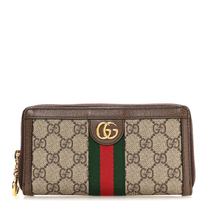 Gucci GG Supreme Monogram Web Ophidia Zip Around Wallet Brown 1 of 6