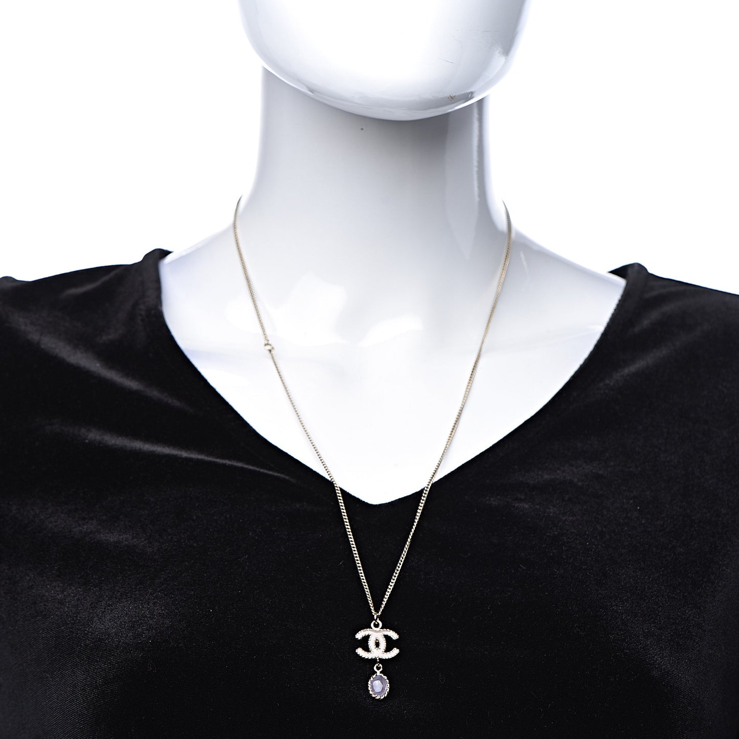 Enamel CC Drop Necklace Gold