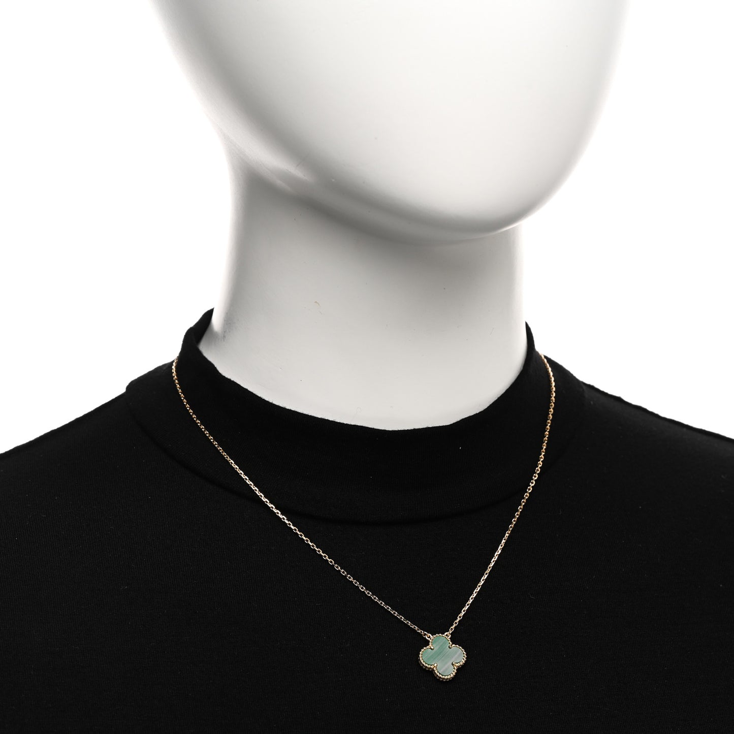18K Yellow Gold Malachite Vintage Alhambra Pendant Necklace