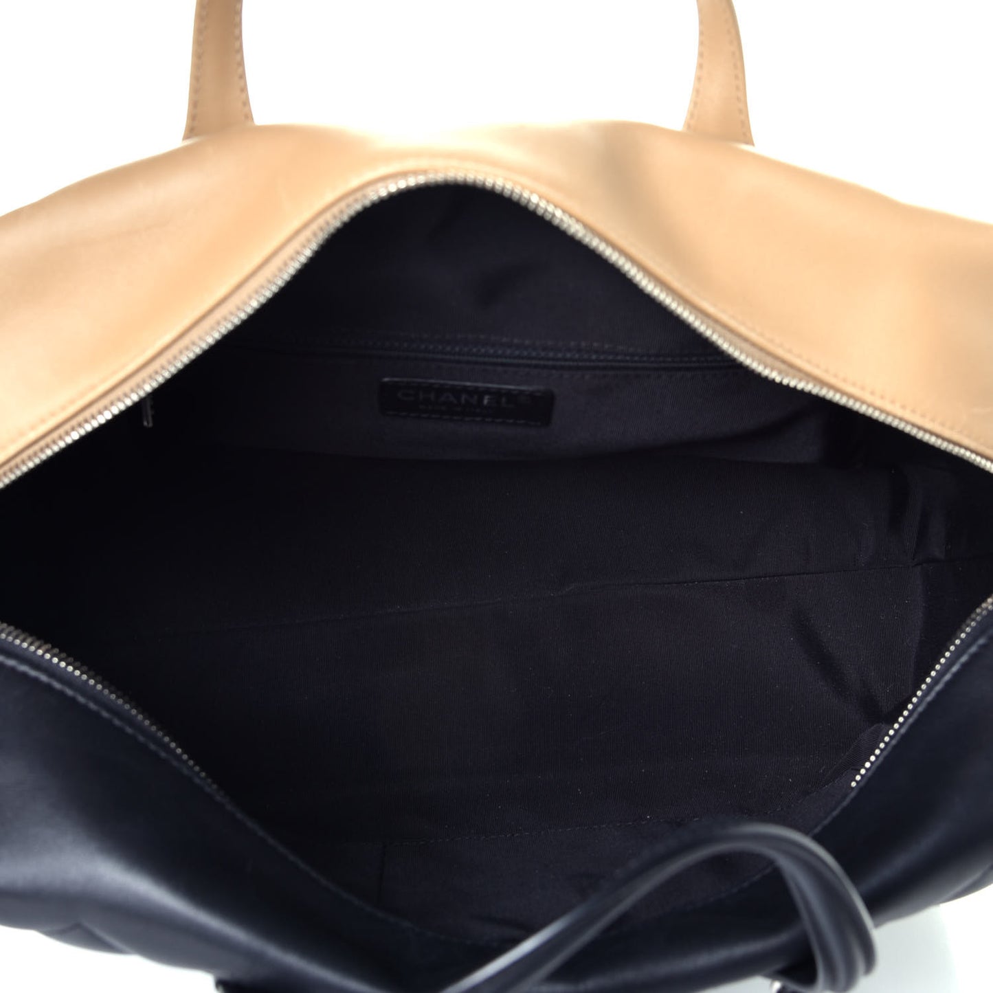 Calfskin Quilted Feather Weight Bowling Bag Black Beige