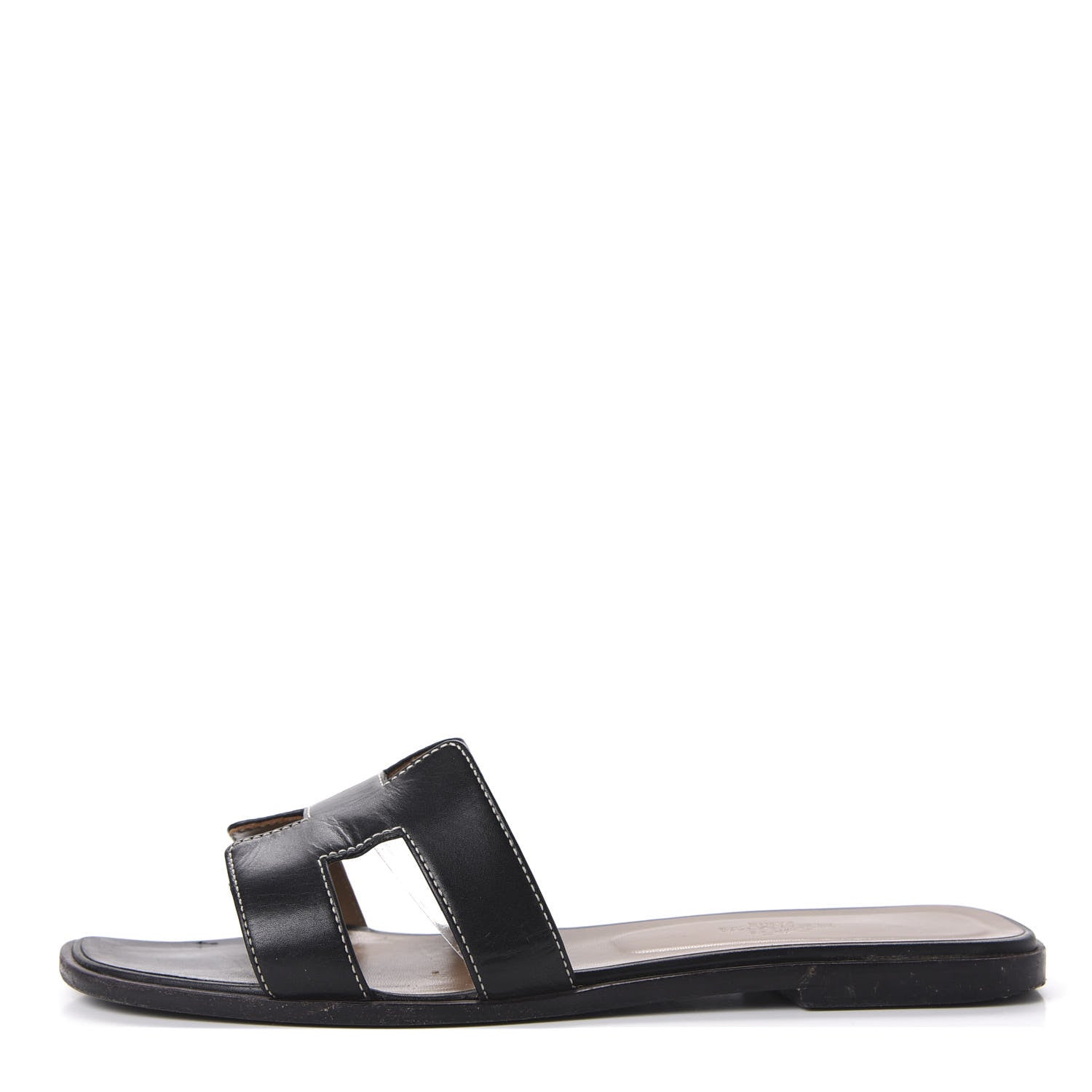 Hermes Box Calfskin Oran Sandals 38 Black 1 of 10