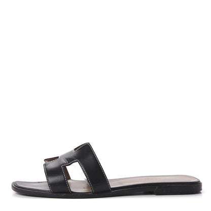 Hermes Box Calfskin Oran Sandals 38 Black 1 of 10