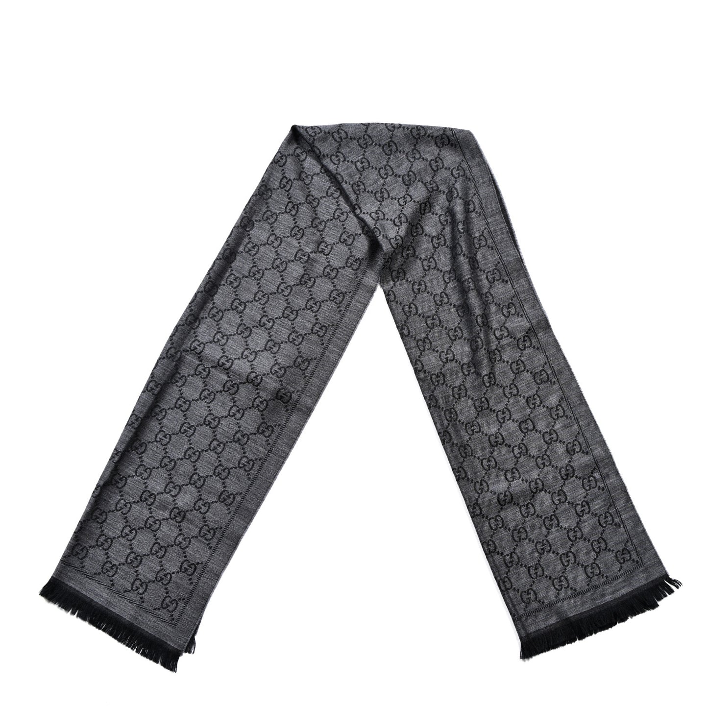 Wool Jacquard GG Monogram Sten Fringe Scarf Anthracite Black