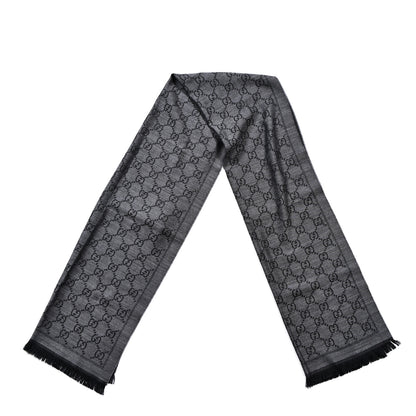 Gucci Wool Jacquard GG Monogram Sten Fringe Scarf Anthracite Black 2 of 3