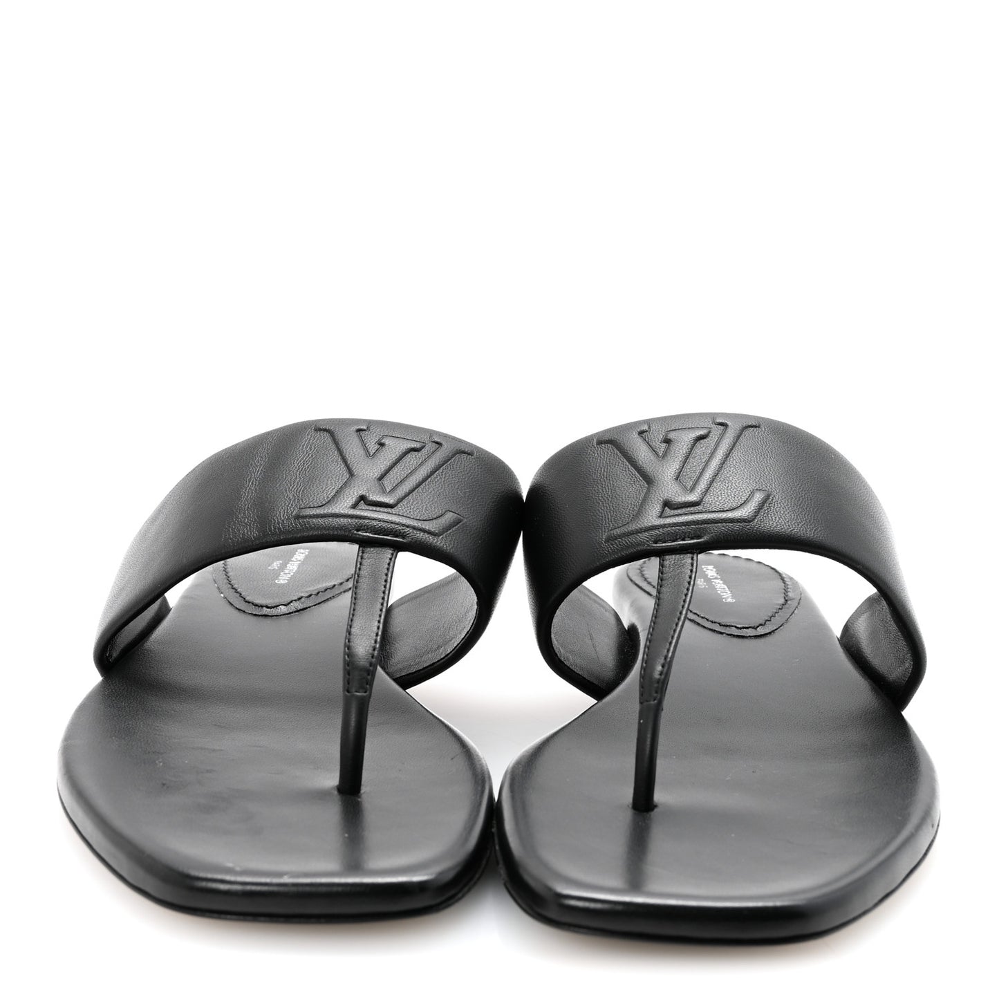 Lambskin Embossed Monogram Drapy Flat Thong Sandal 37.5 Black