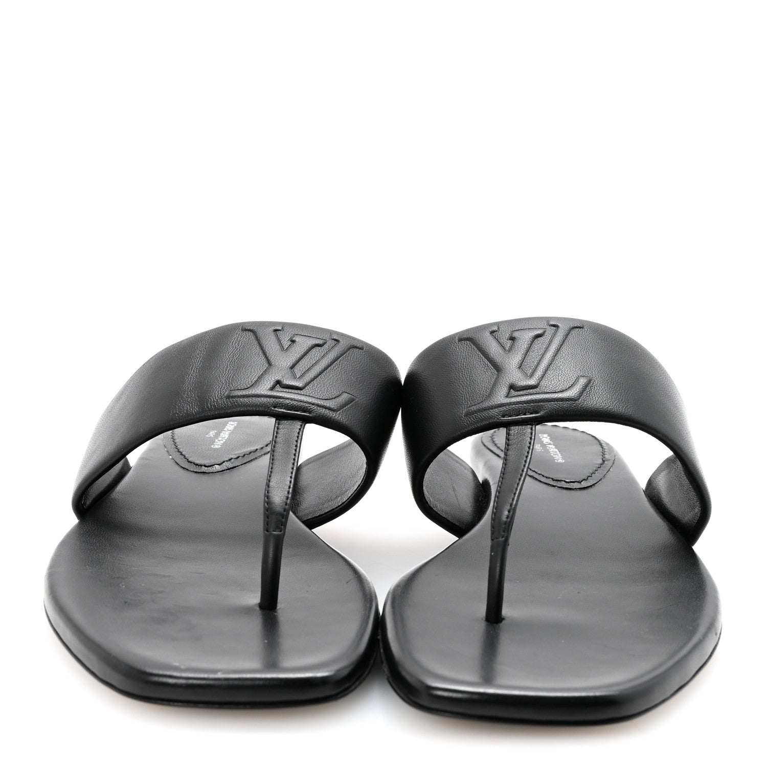 Louis Vuitton Lambskin Embossed Monogram Drapy Flat Thong Sandal 37.5 Black 3 of 9