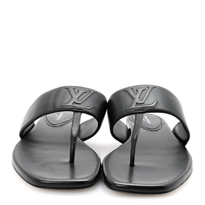 Louis Vuitton Lambskin Embossed Monogram Drapy Flat Thong Sandal 37.5 Black 3 of 9
