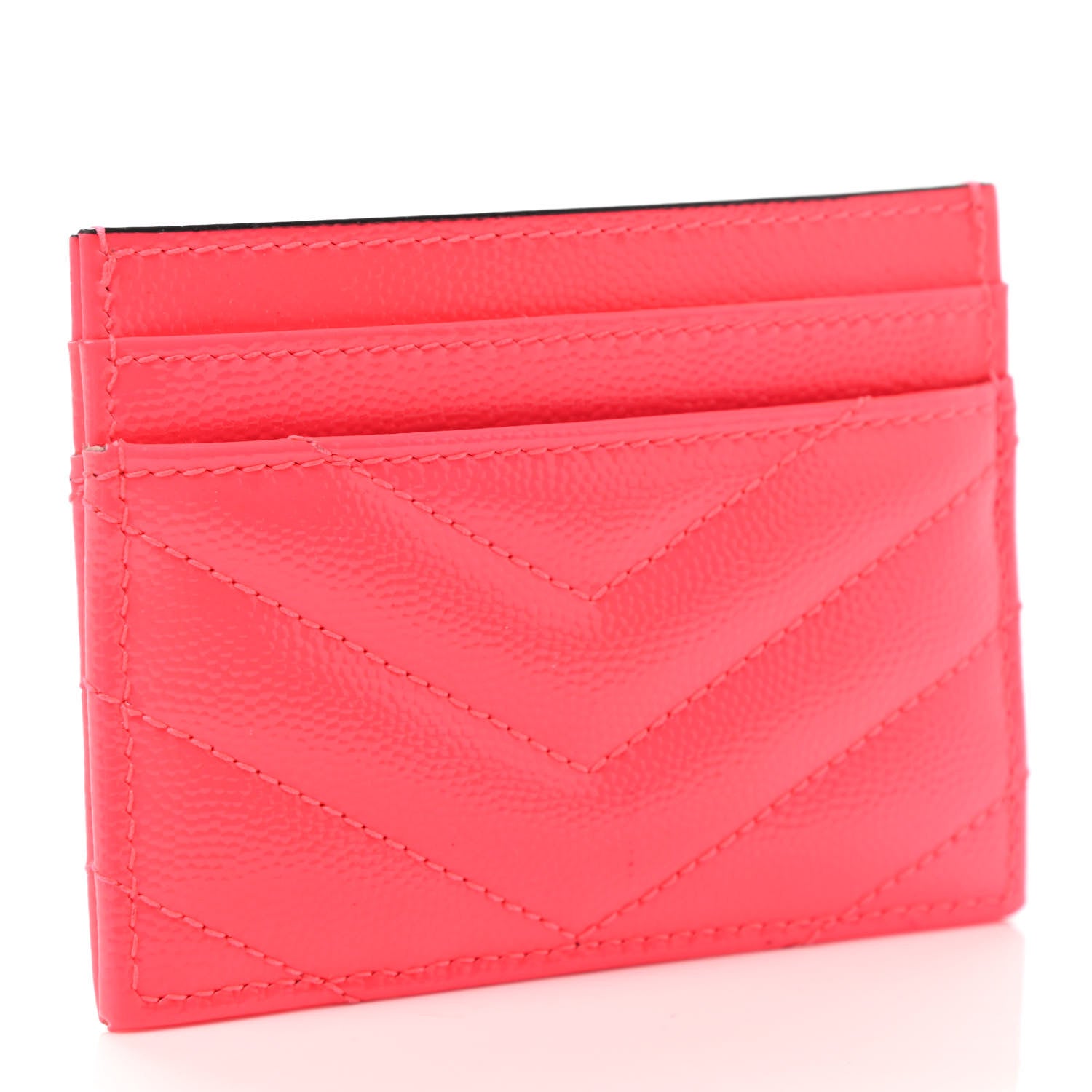 Saint Laurent Grain De Poudre Matelasse Chevron Monogram Credit Card Case Neon Pink 3 of 7