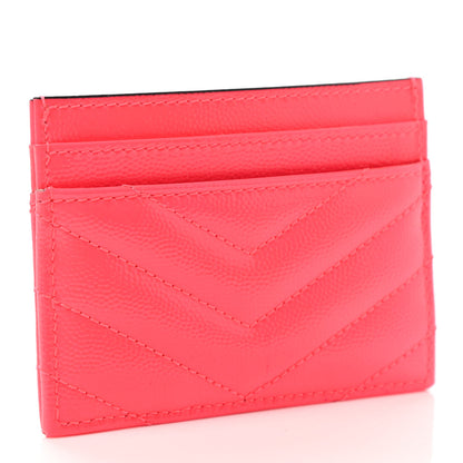 Saint Laurent Grain De Poudre Matelasse Chevron Monogram Credit Card Case Neon Pink 3 of 7