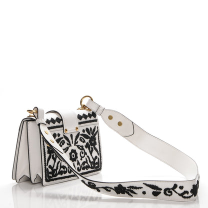Prada Calfskin Embroidered Cahier Bag White Black 3 of 6