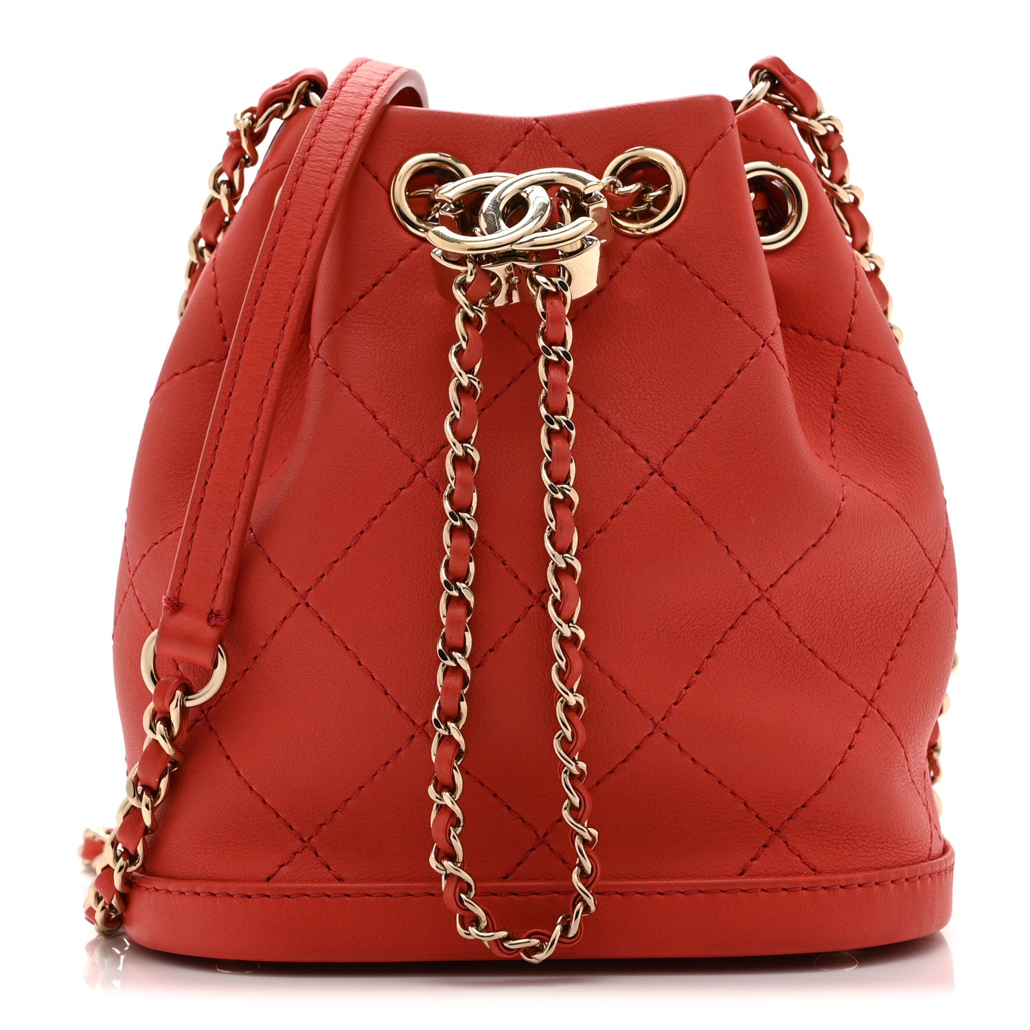 Chanel Calfskin Stitched Chain Bucket Bag Coral 1 of 10