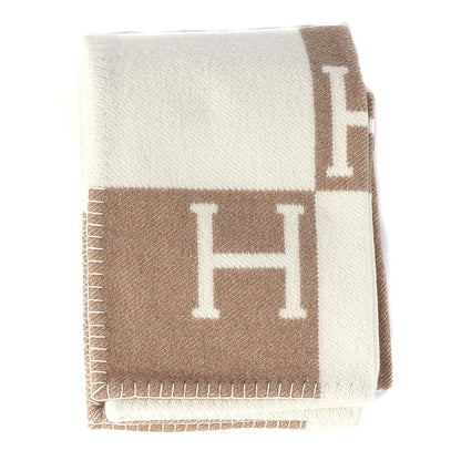 Hermes Wool Cashmere Avalon Baby Blanket Noisette Moyen White 1 of 3
