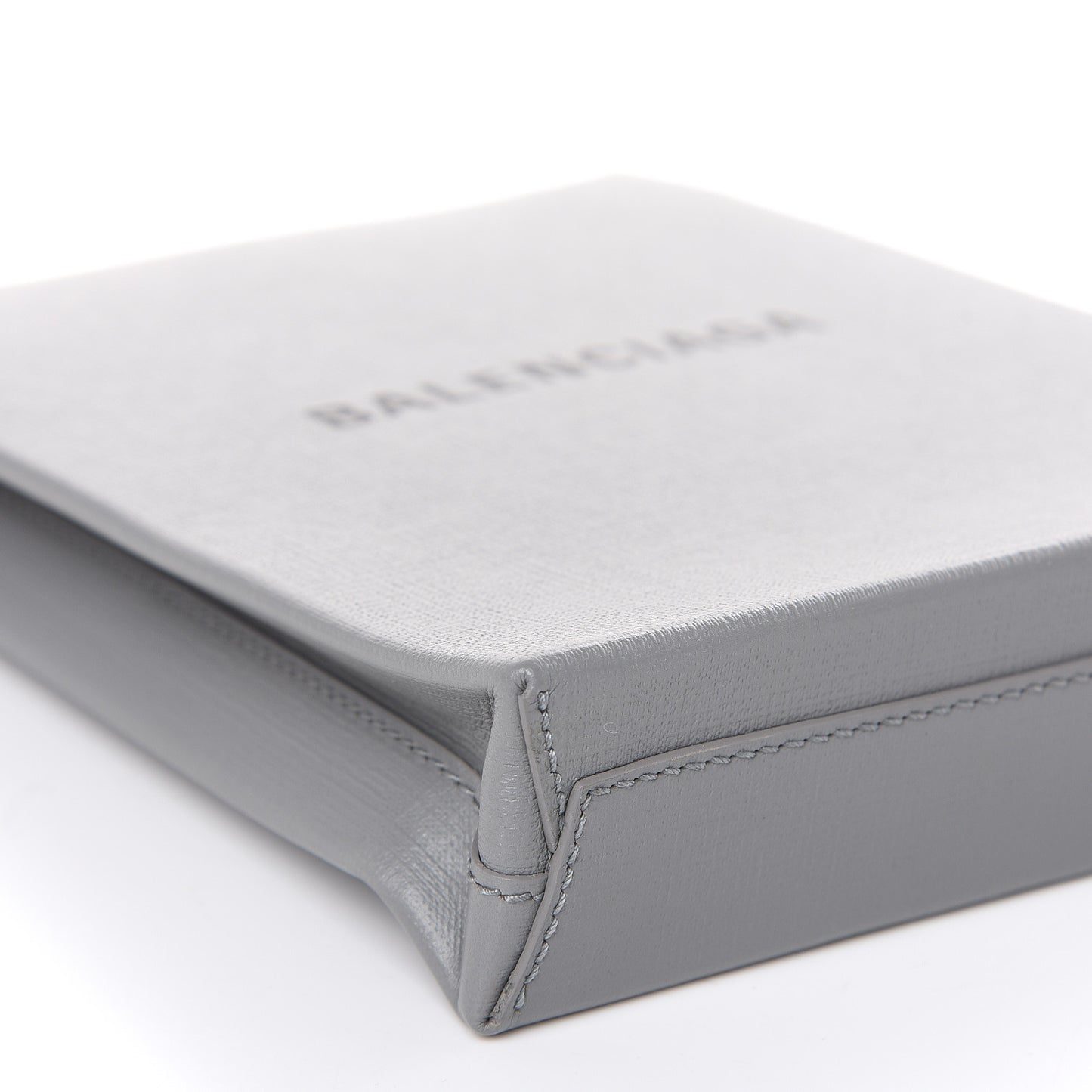 Squared Calfskin Logo Shopping Envelope Clutch Balenciaga Grey