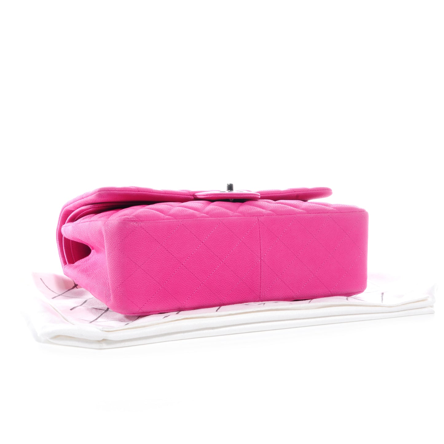 Iridescent Caviar Jumbo Double Flap Hot Pink