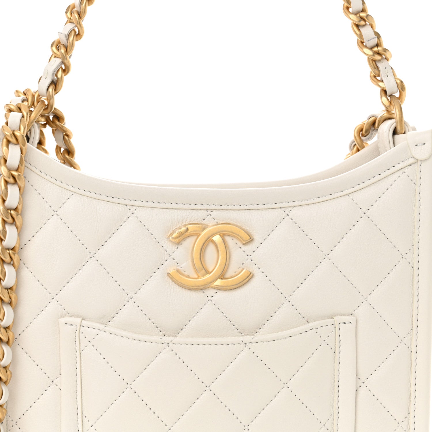 Chanel Calfskin Quilted CC Hobo Handbag White 7 of 9