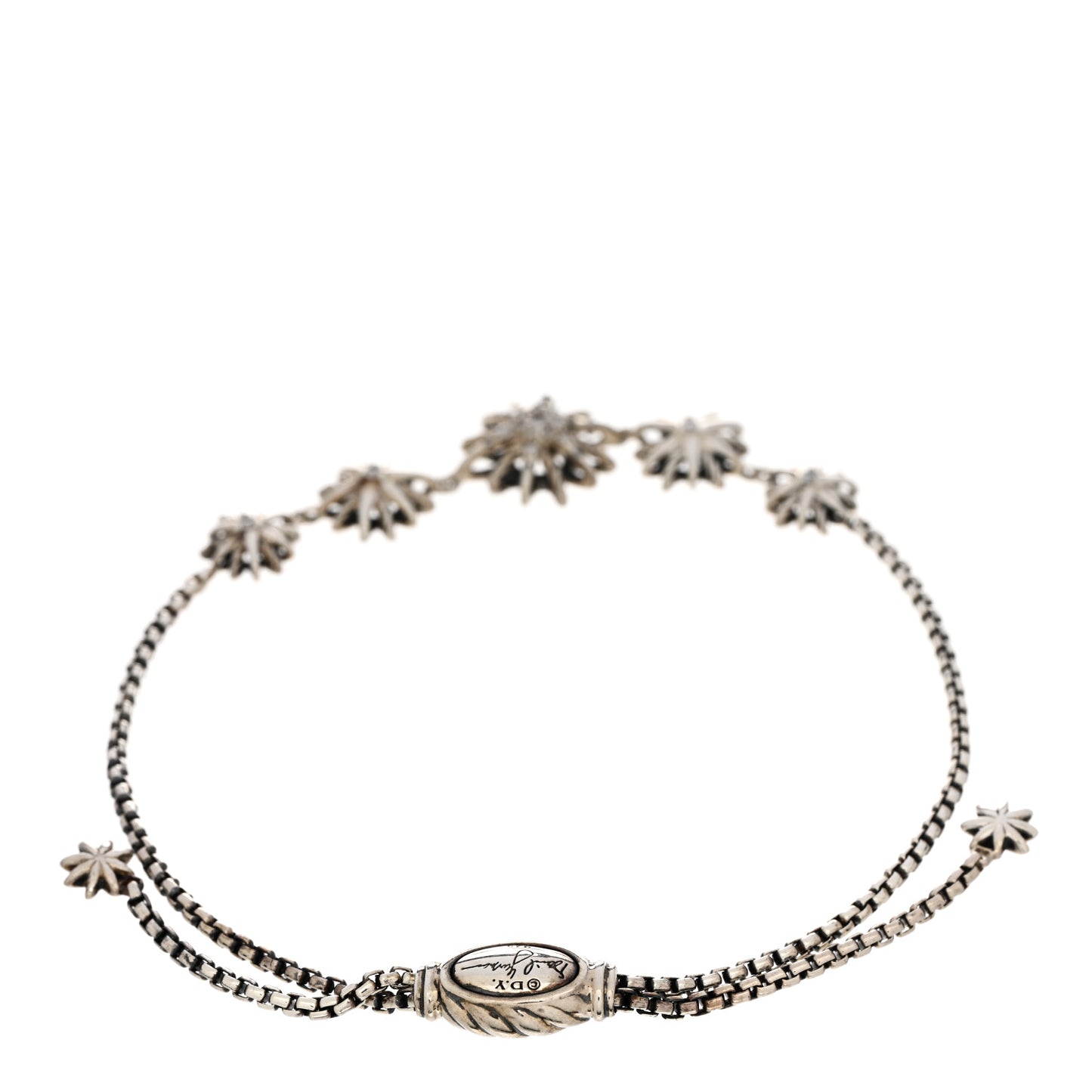Sterling Silver Diamond Five Station Petite Starburst Chain Bracelet