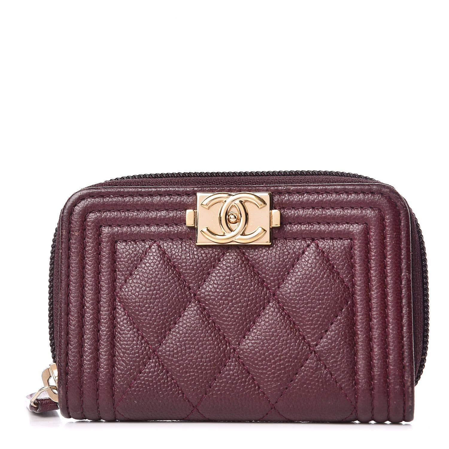 Chanel Caviar Quilted Boy Zip Around Coin Purse Wallet Dark Purple 1 of 9