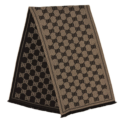 Gucci Wool Jacquard GG Monogram Sten Fringe Scarf Beige Dark Brown 2 of 5