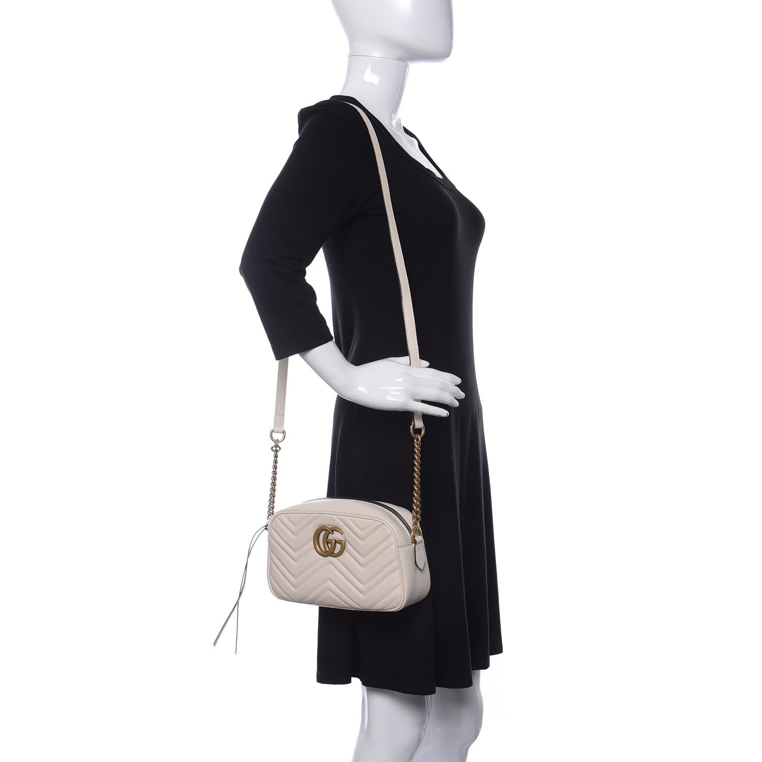 Gucci Calfskin Matelasse Small GG Marmont Chain Shoulder Bag White 2 of 13