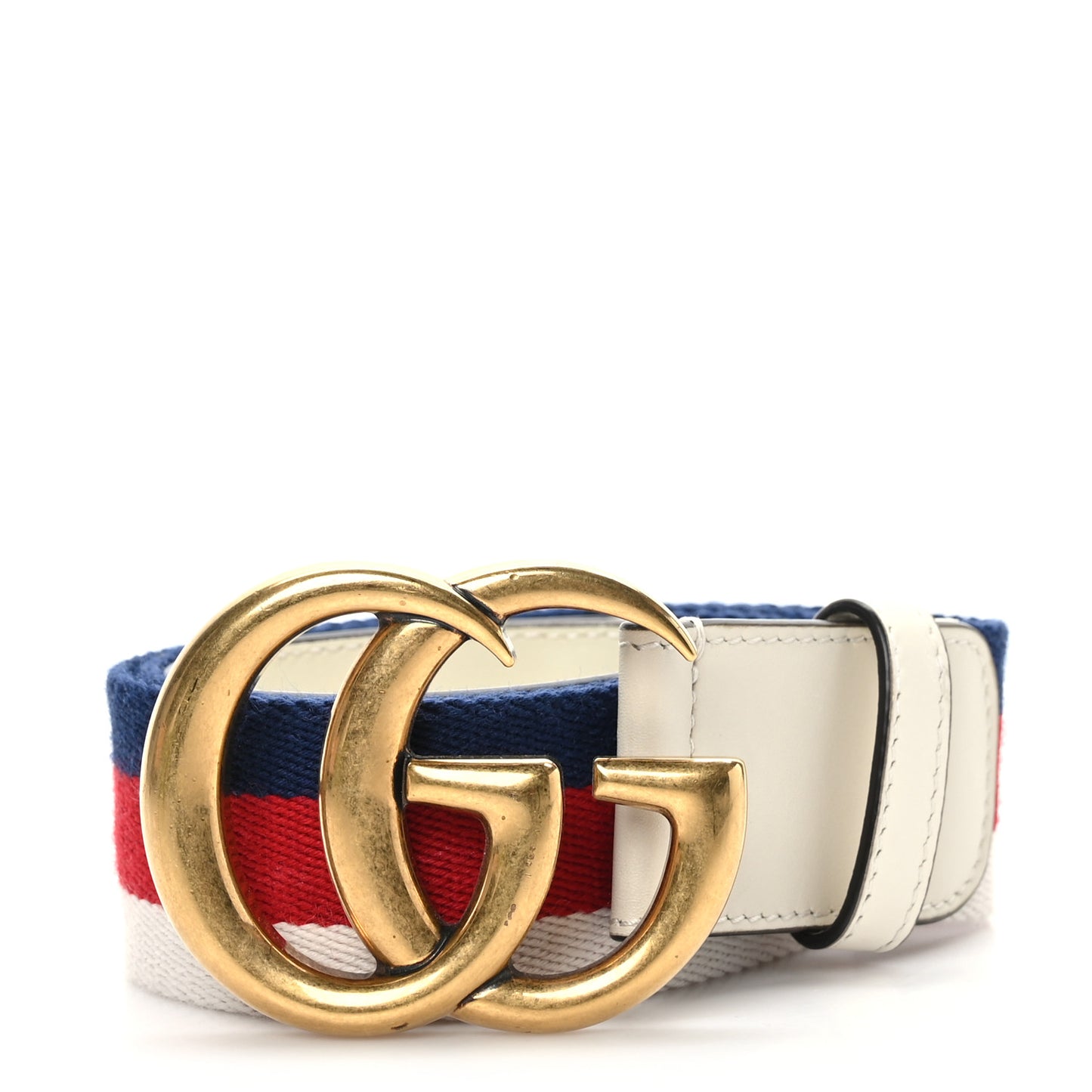 Nylon Calfskin Sylvie Web Double G 40mm Belt 80 32 Mystic White Hibiscus Red Maritime