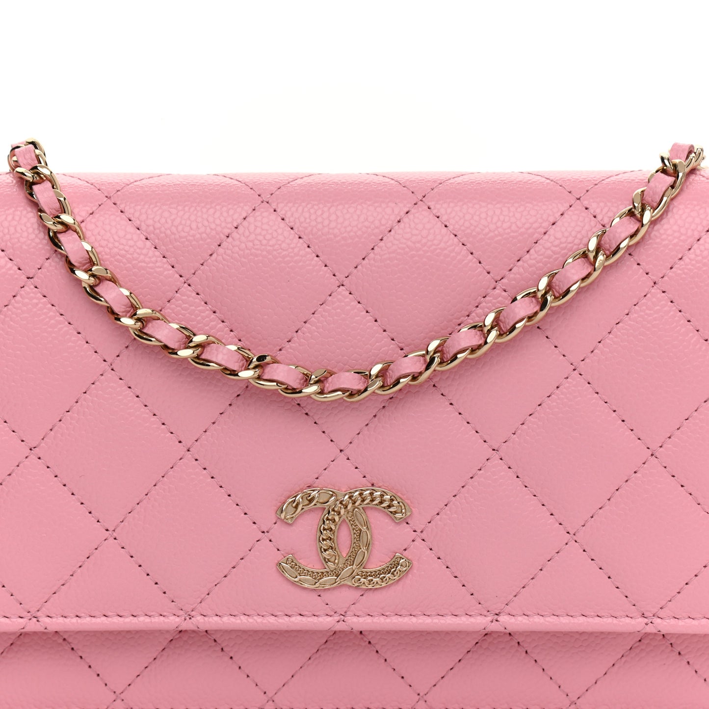 Caviar Quilted Chain CC Wallet On Chain WOC Pink