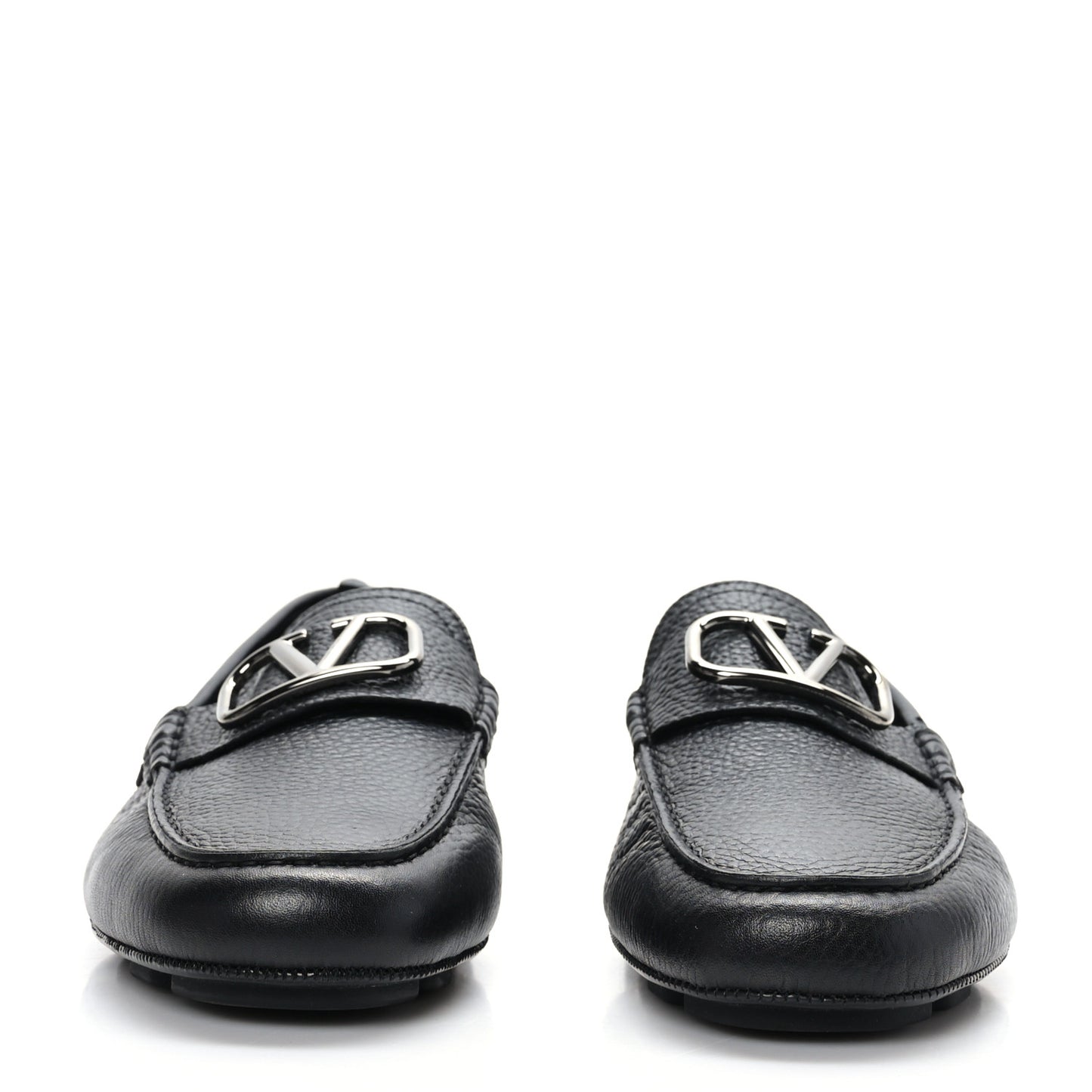 Grainy Calfskin Mens VLogo Driving Loafers 39.5 Black