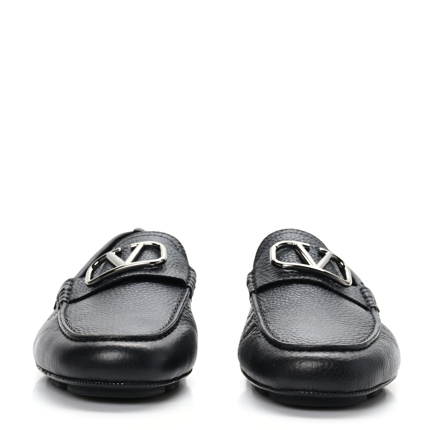 Valentino Garavani Grainy Calfskin Mens VLogo Driving Loafers 39.5 Black 2 of 8