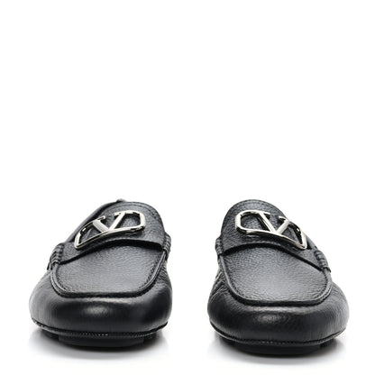 Valentino Garavani Grainy Calfskin Mens VLogo Driving Loafers 39.5 Black 2 of 8