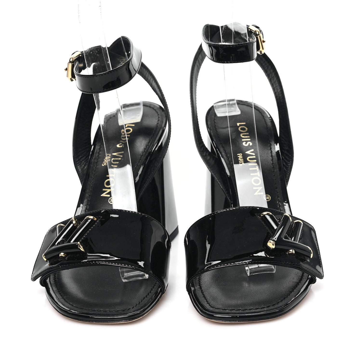 Patent Calfskin Shake Sandals 38 Black