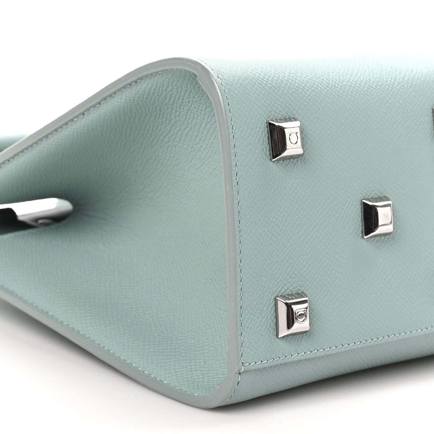 Hammered Calfskin Small The Studio Box Bag Aqua Green