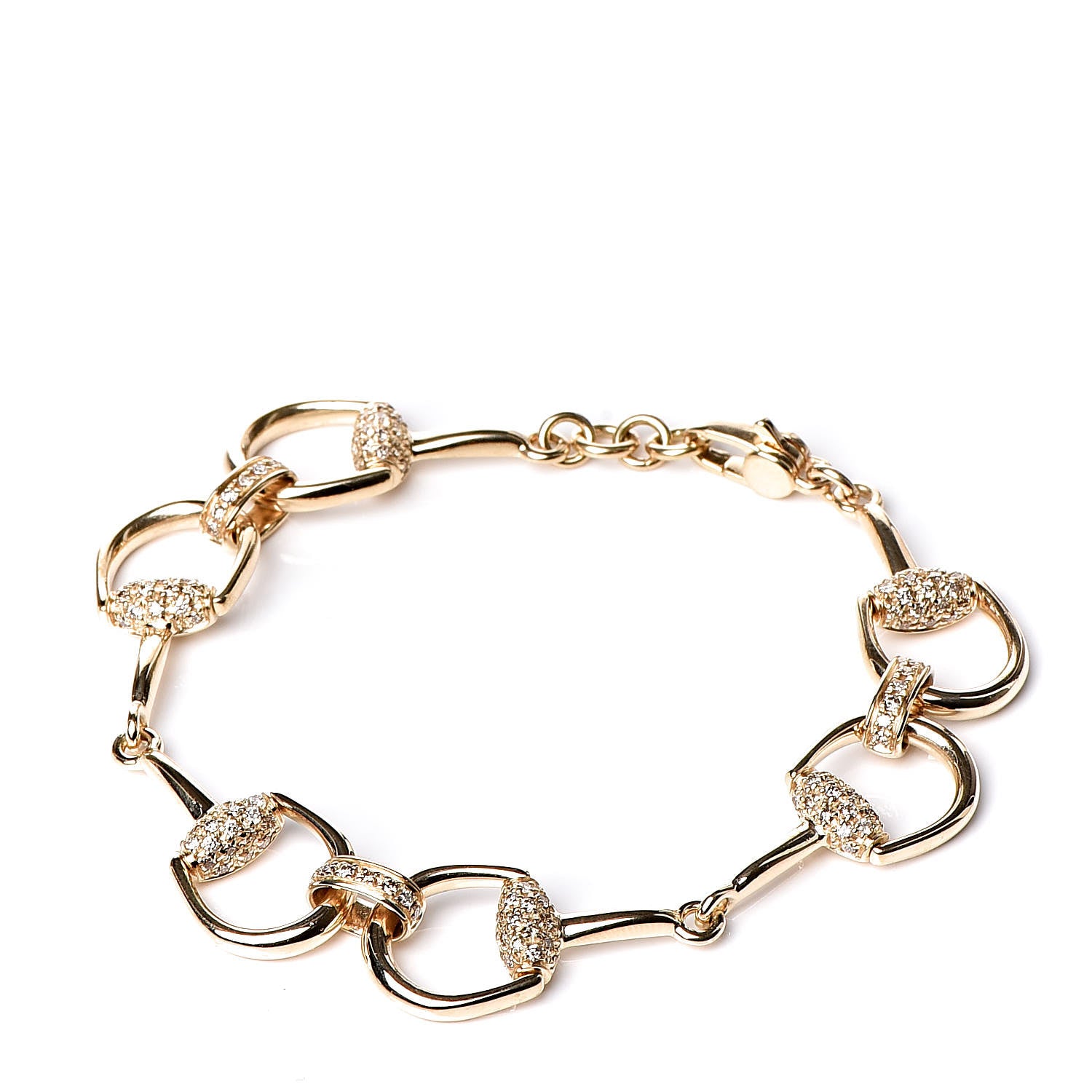Gucci 18K Yellow Gold Diamond Pave Horsebit Bracelet 1 of 6
