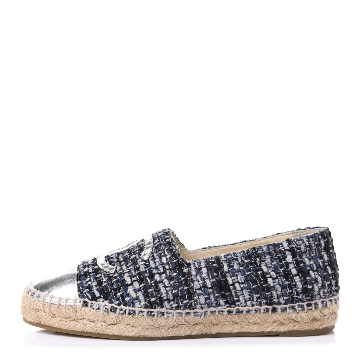 Metallic Tweed Lambskin CC Espadrilles 38 Blue Black Silver
