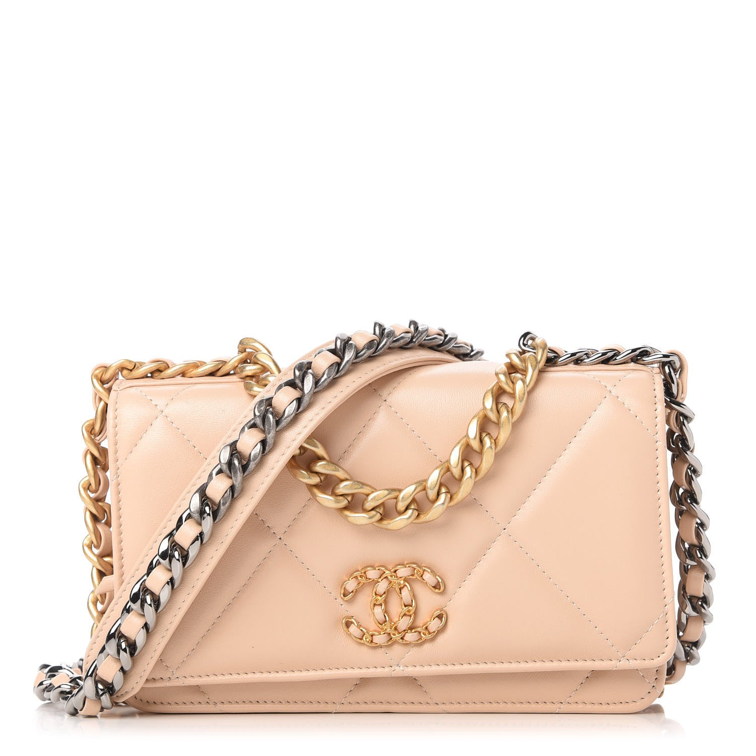 Chanel Lambskin Quilted Chanel 19 Wallet On Chain WOC Beige 1 of 11