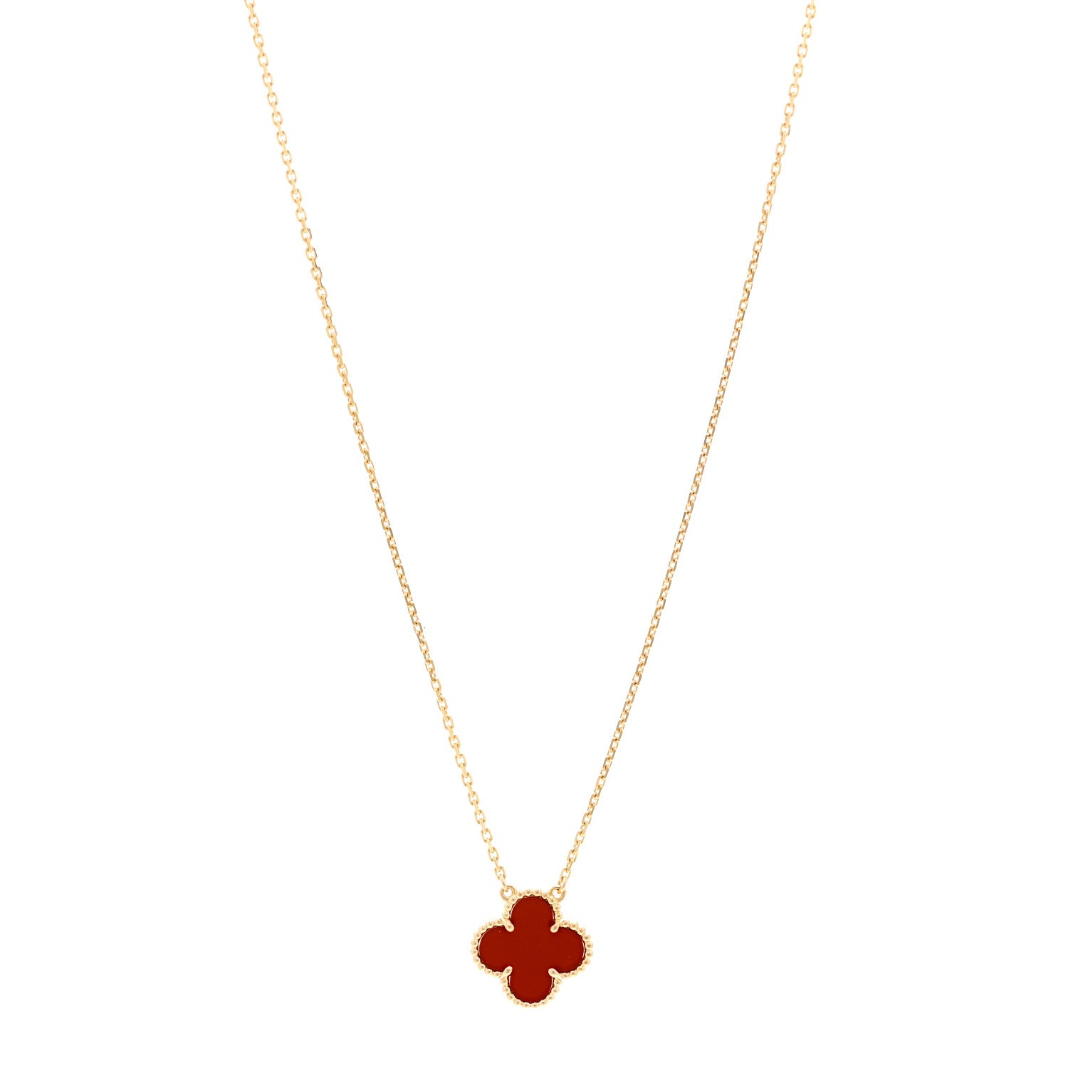 Van Cleef & Arpels 18K Yellow Gold Carnelian Vintage Alhambra Pendant Necklace 1 of 5