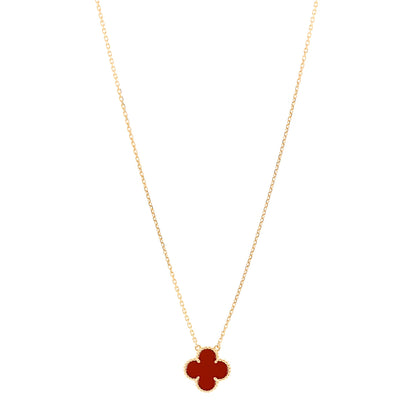 Van Cleef & Arpels 18K Yellow Gold Carnelian Vintage Alhambra Pendant Necklace 1 of 5