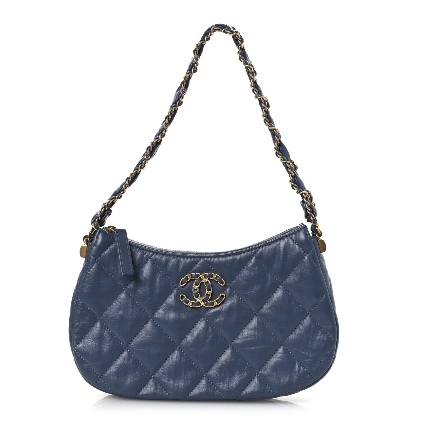 Crumpled Calfskin Quilted Braided CC Small Hobo Blue