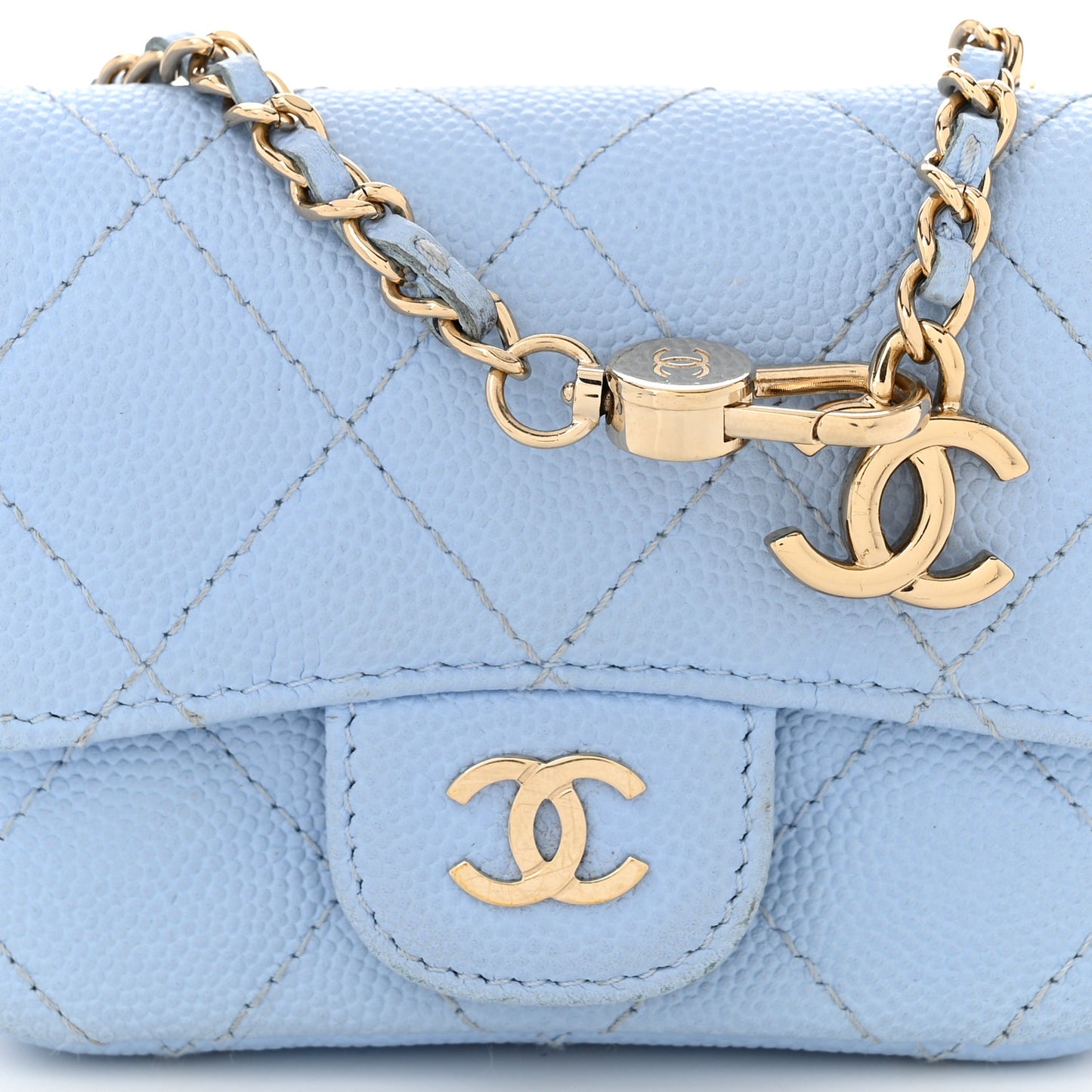 Caviar Quilted Mini Chain Belt Bag Light Blue