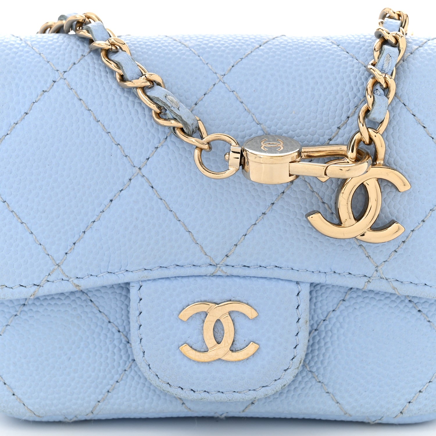 Chanel Caviar Quilted Mini Chain Belt Bag Light Blue 9 of 12